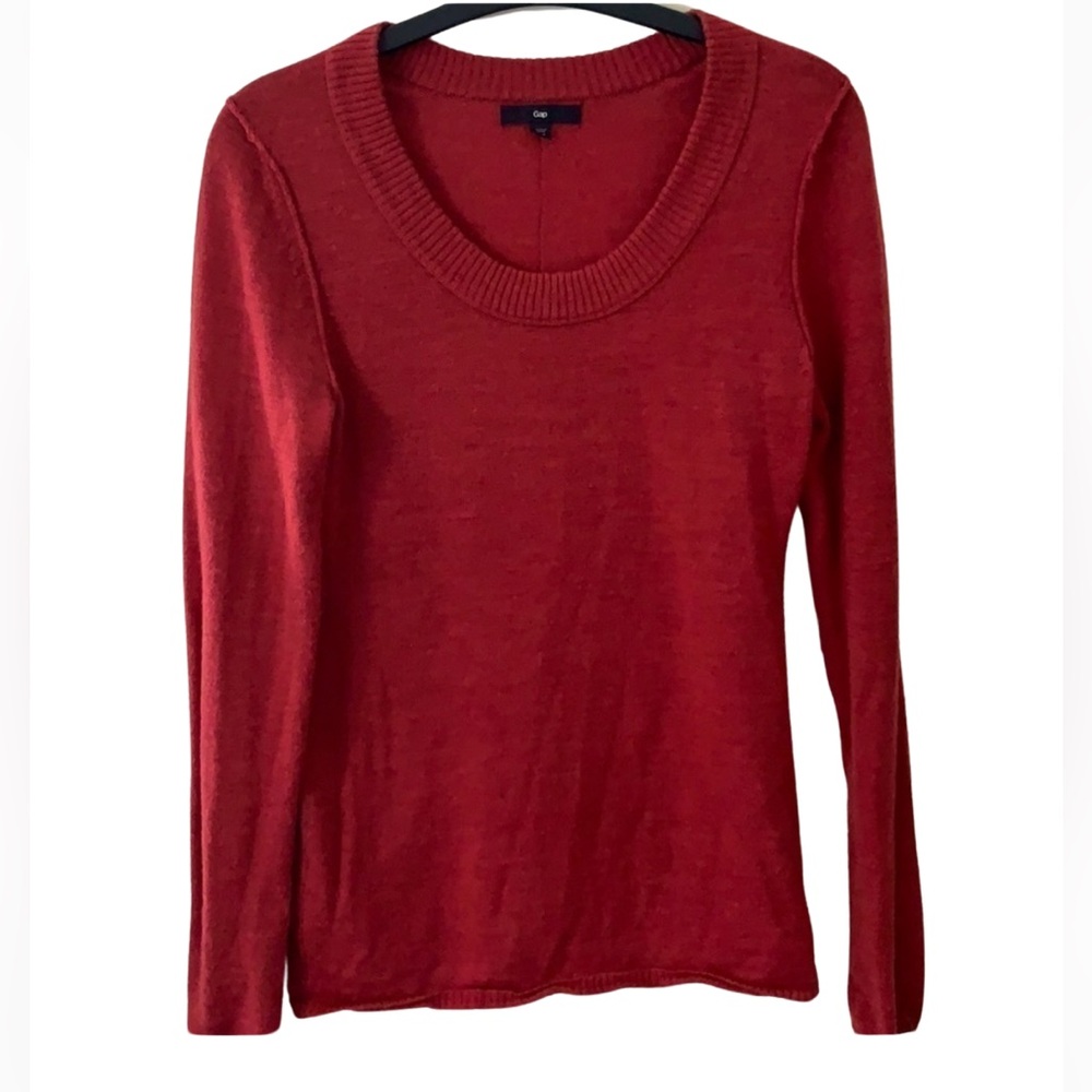 GAP vintage wool scoop neck long sleeve sweater red dark academia XS